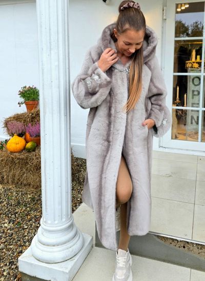 My Style lang fake fur frakke 5508 Lys