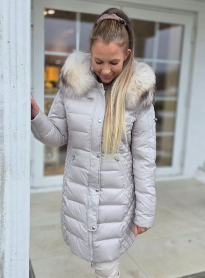 Rock and Blue Beam Grey Sand vinterjakke med Hvid ægte pels kvinde