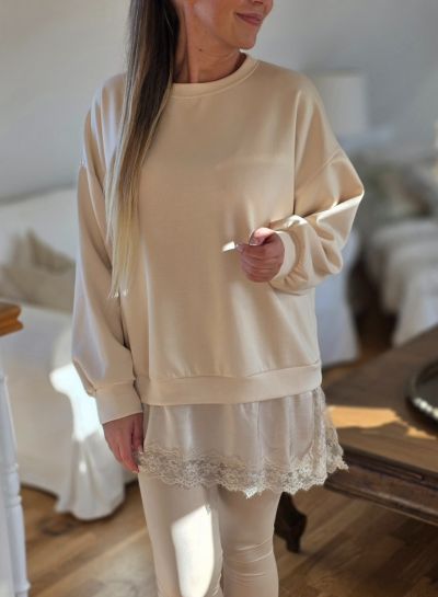 Farfella sweat bluse med blonde 60753 beige