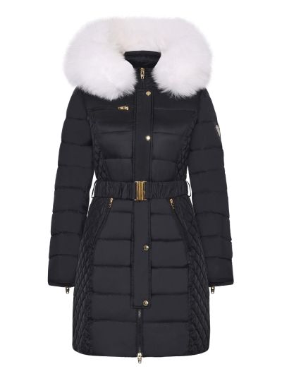 Rock and Blue Beam Belt Sort vinterjakke med Hvid Ægte pels kvinde