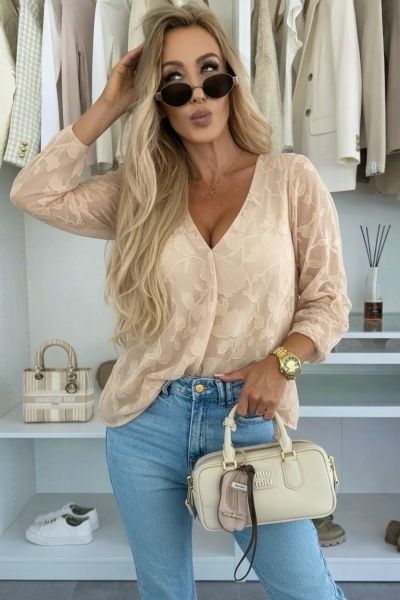 Issyma V neck bluse 89076 beige