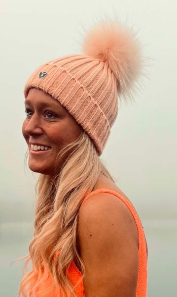 Rock and Blue Pom Pom Hat Peach Rose/Rose ægte pels kvinde