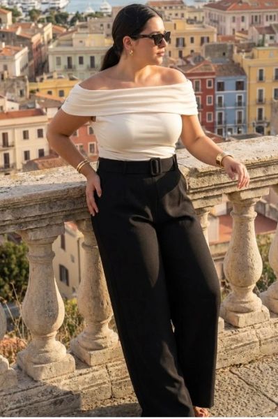 Amy&Clo wide legs bukser med bælte 90426 sort