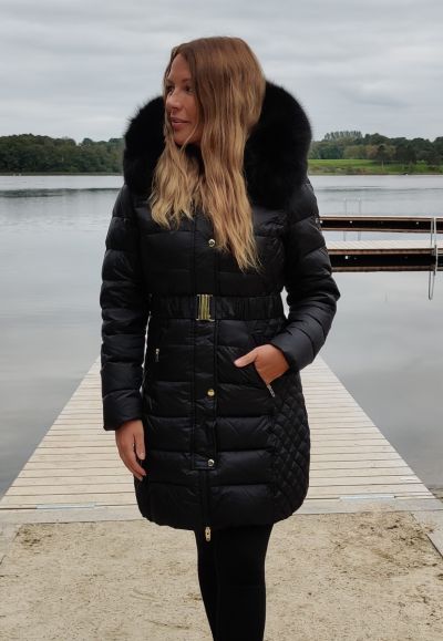 Rock and Blue Beam Belt Sort vinterjakke med Sort Ægte pels kvinde