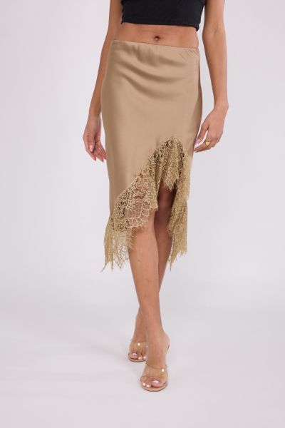 Copperose satin nederdel med blonde 37744 beige