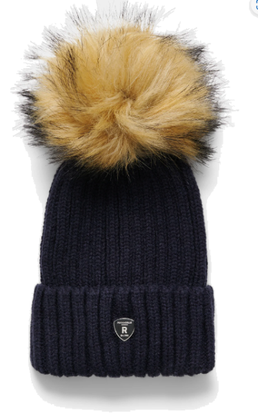Rock and Blue Pom Pom Hat Navy/Natur faux fur kvinde