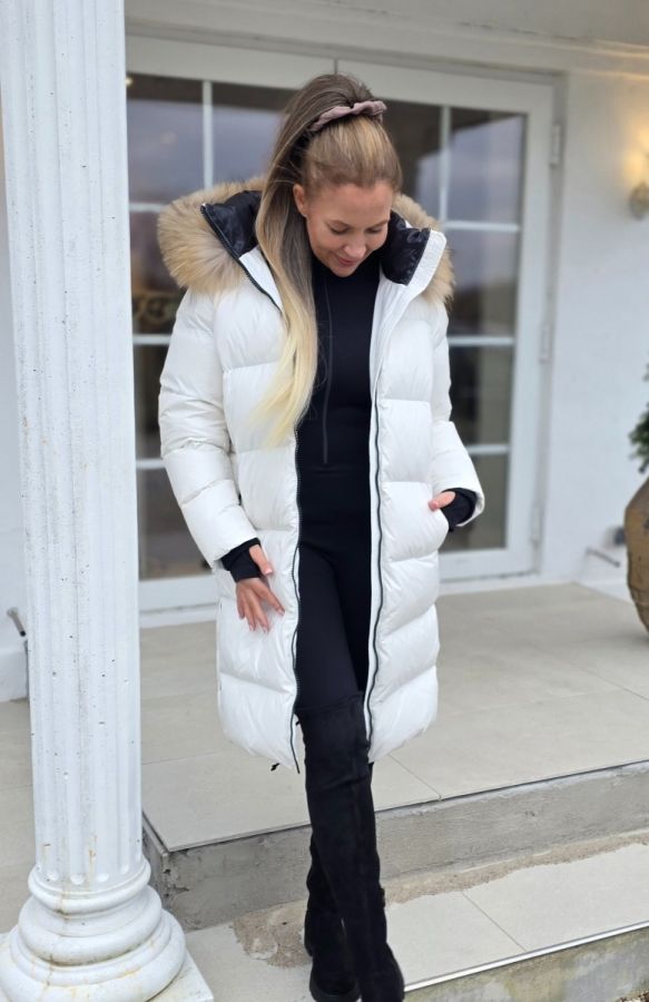 Rock And Blue Dakota  lang jakke Offwhite med Natur ægte pels 