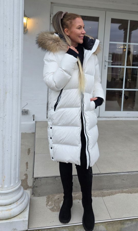 Rock And Blue Dakota  lang jakke Offwhite med Natur ægte pels 