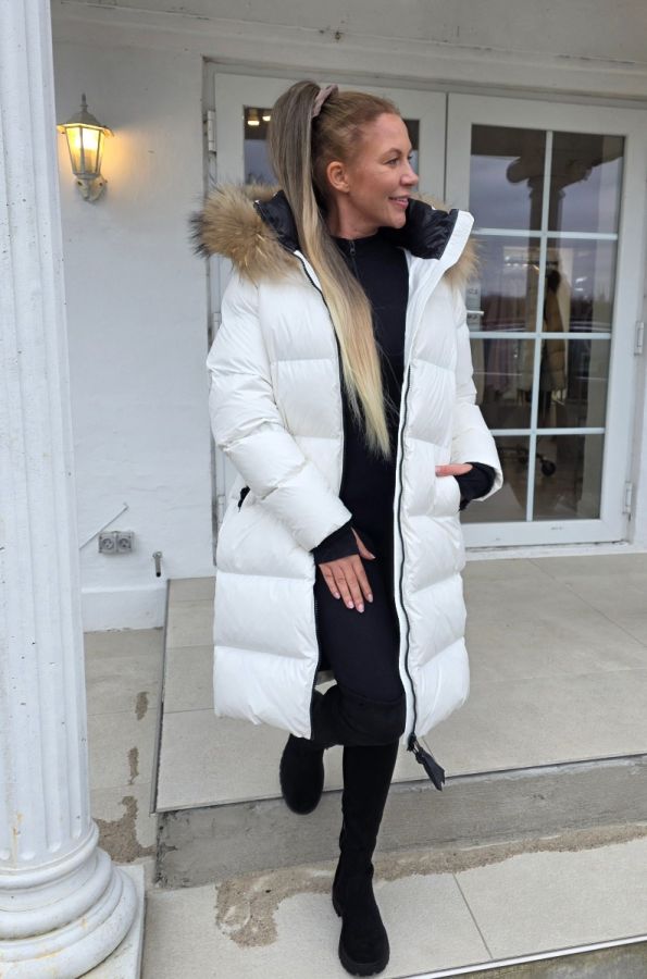 Rock And Blue Dakota  lang jakke Offwhite med Natur ægte pels 