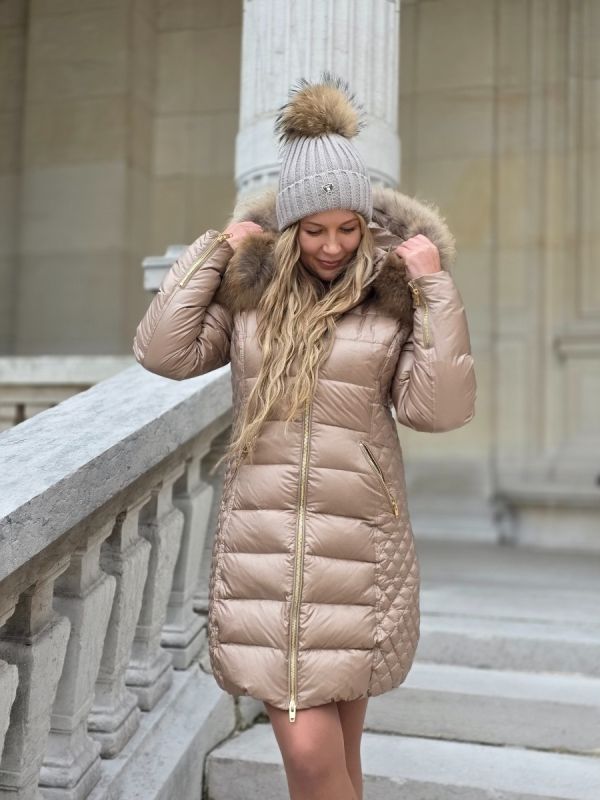 Rock and Blue Ciara Nougat vinterjakke med natur pels