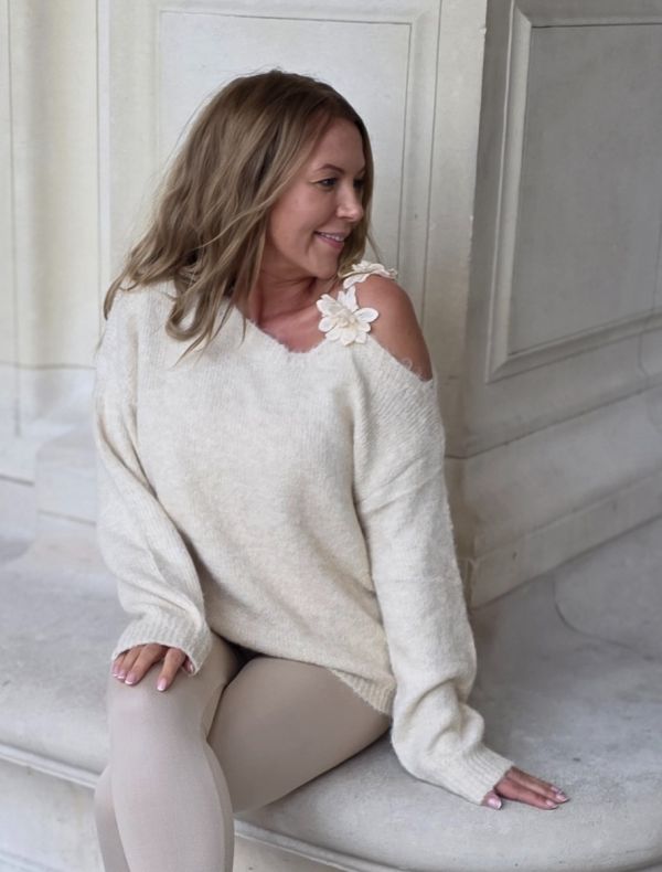 Kilky sweat med blomster strop - 1478 - beige