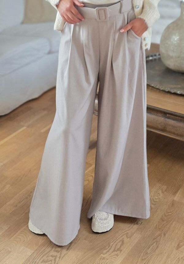 Amy&Clo wide legs bukser med bælte 90426 beige