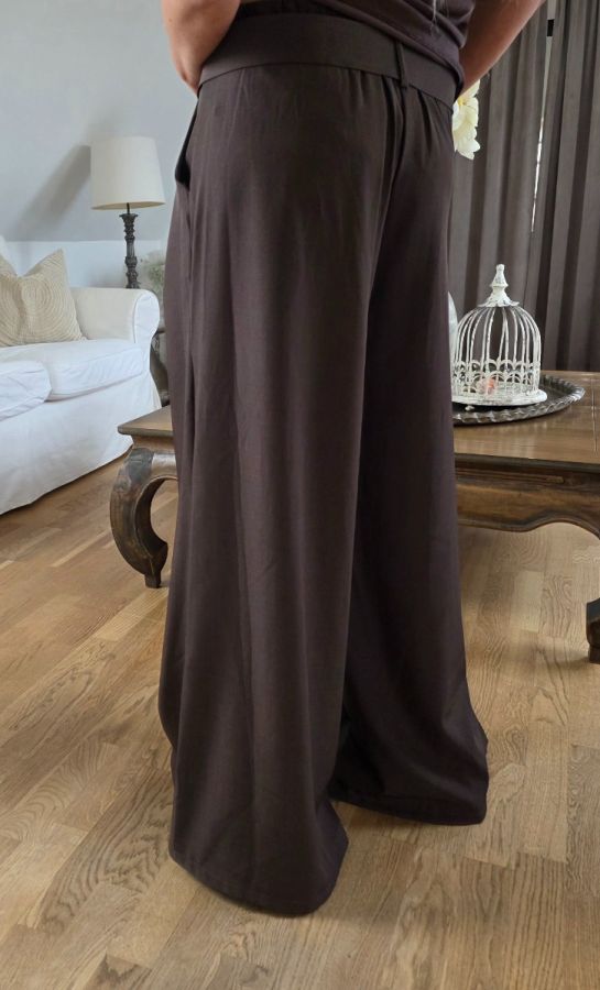 Amy&Clo wide legs bukser med bælte 90426 mørkebrun