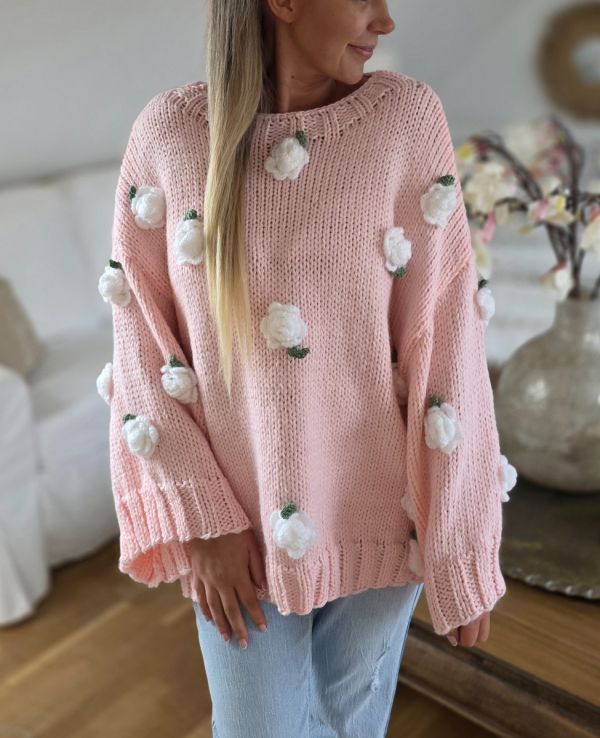 Golden Days Oversized strik med roser 39079 lyserød