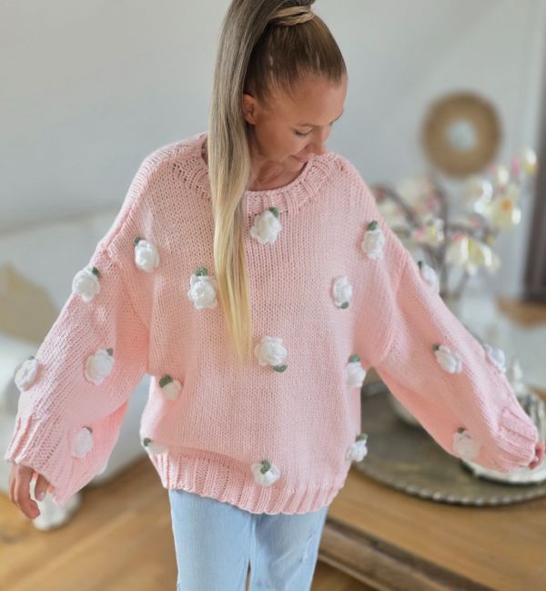 Golden Days Oversized strik med roser 39079 lyserød