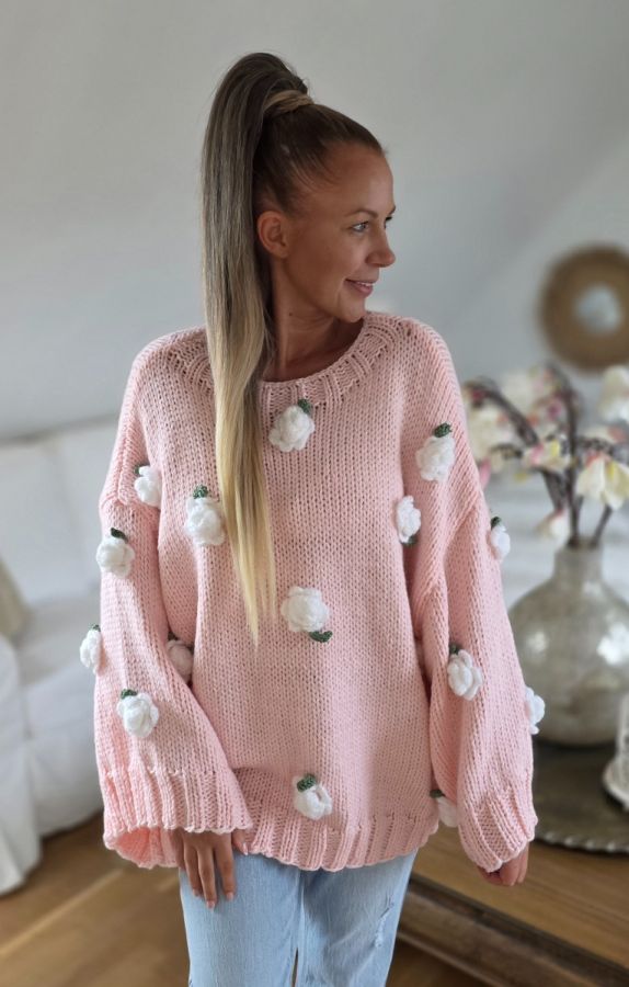 Golden Days Oversized strik med roser 39079 lyserød