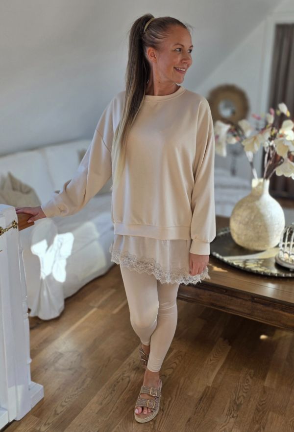 Farfella sweat bluse med blonde 60753 beige