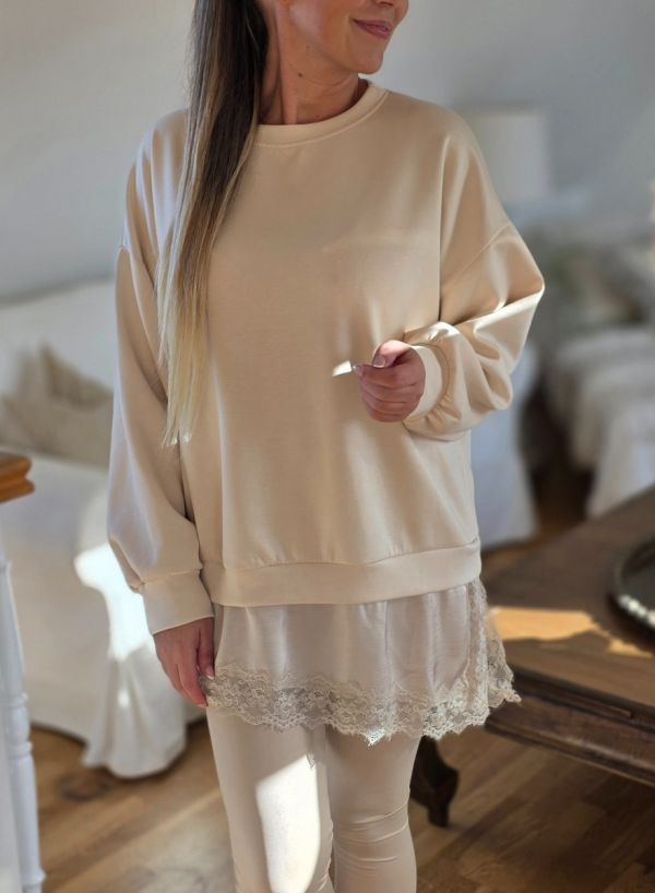 Farfella sweat bluse med blonde 60753 beige