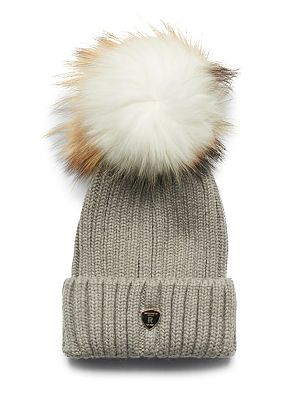 Rock and Blue Pom Pom Hat Grå/hvid ægte pels kvinde