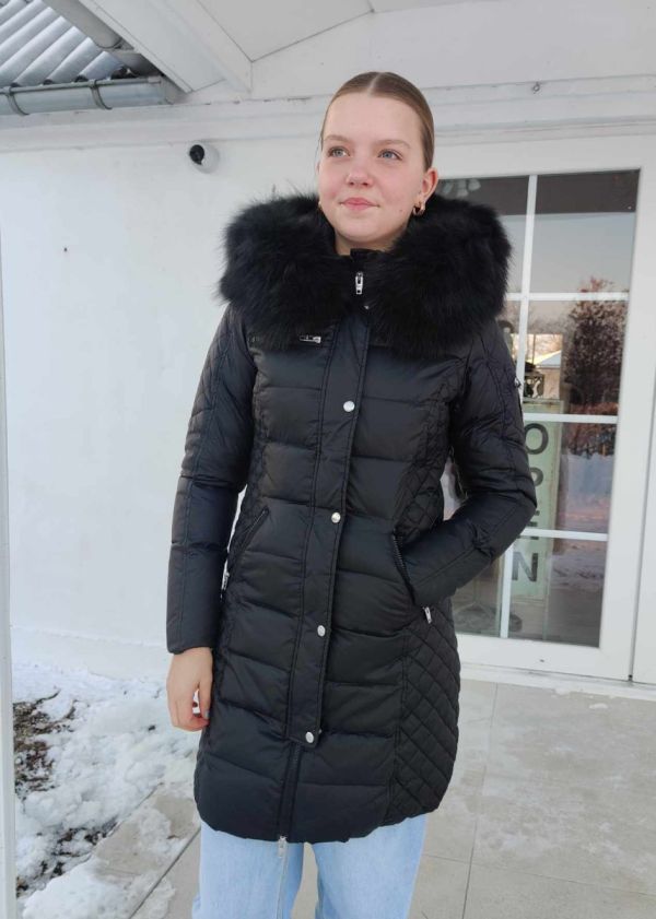 Rock And Blue Teen Beam sort jakke med fake fur krave