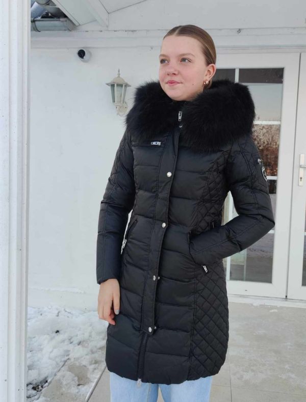 Rock And Blue Teen Beam sort jakke med fake fur krave