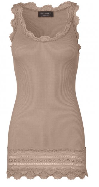 Rosemunde Lang Vintage Silketop Med Bred Blondekant 5315-878