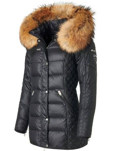 Rock and Blue Beam mid sort vinterjakke med natur pels