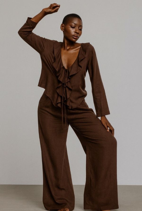 Mochy sæt med Flæse skjorte 6239 brun