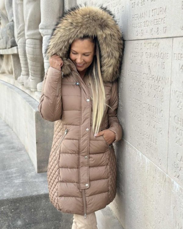 Rock and Blue Beam Nougat vinterjakke med natur pels