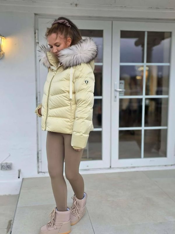 Rock And Blue Leia jakke Butter Yellow med Hvid ægte pels