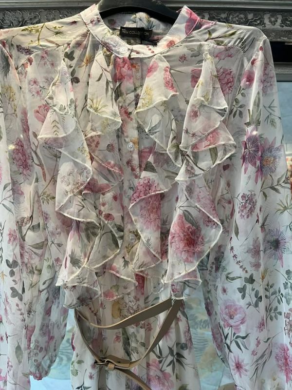 Lovika lang flower kjole med flæser 13833 rosa