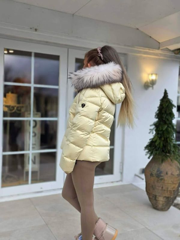 Rock And Blue Leia jakke Butter Yellow med Hvid ægte pels