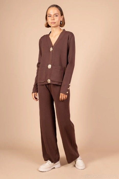 CMP55 Viscose sæt med Guld knapper 2231 choko