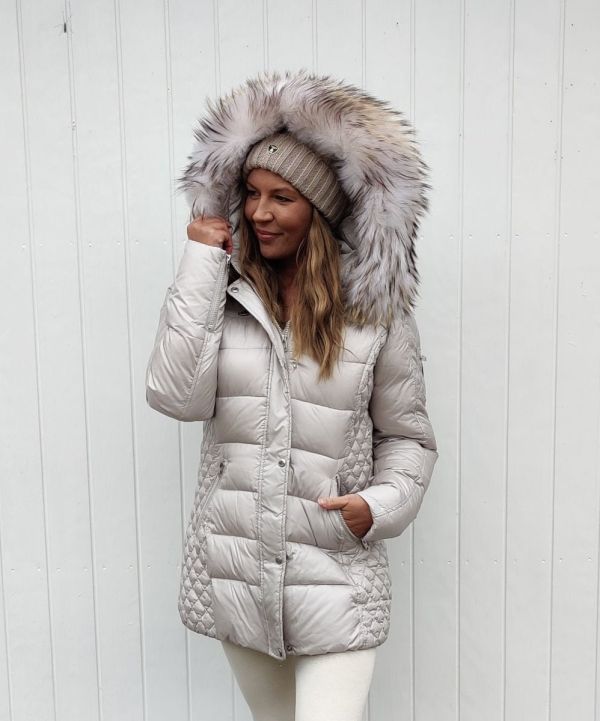 Rock and blue Beam mid Grey Sand vinterjakke med Hvid pels
