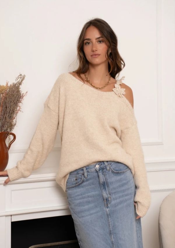 Kilky sweat med blomster strop - 1478 - beige