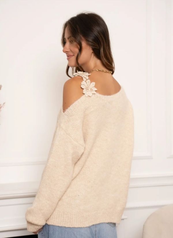 Kilky sweat med blomster strop - 1478 - beige