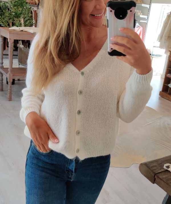 Lacomy Mohair strik cardigan 2903 Hvid