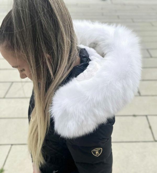 Rock and Blue Beam Belt Sort vinterjakke med Hvid Ægte pels kvinde