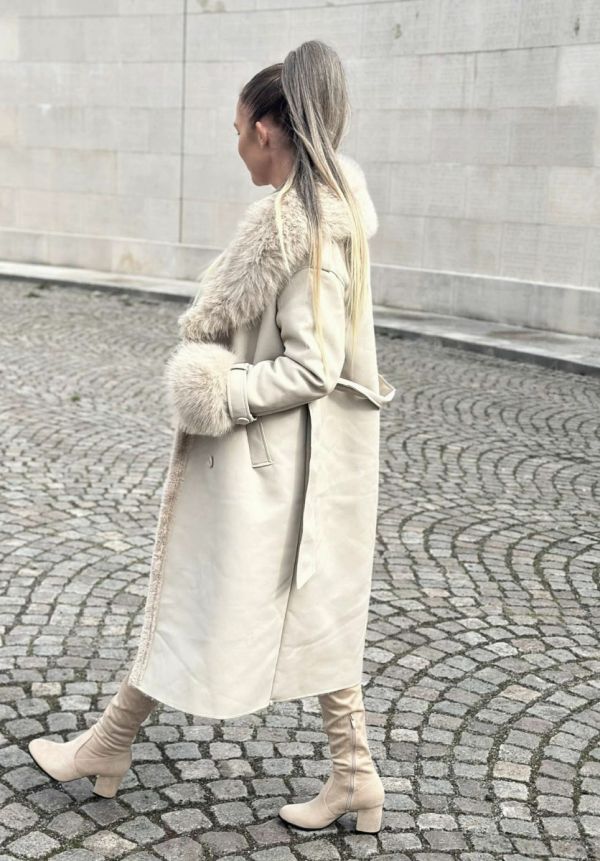 Cherry koko trench coat med fake fyr 16153 beige