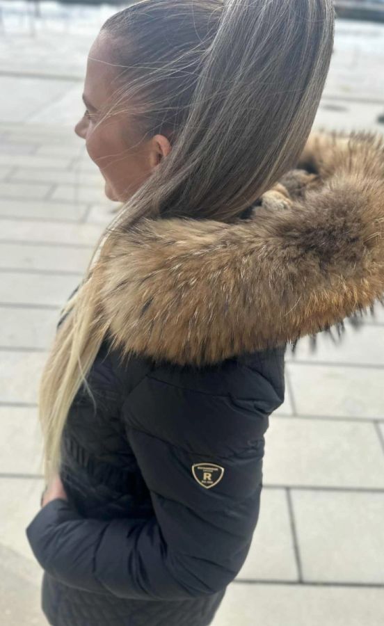 Rock and Blue Beam Belt Sort vinterjakke med Natur Ægte pels kvinde