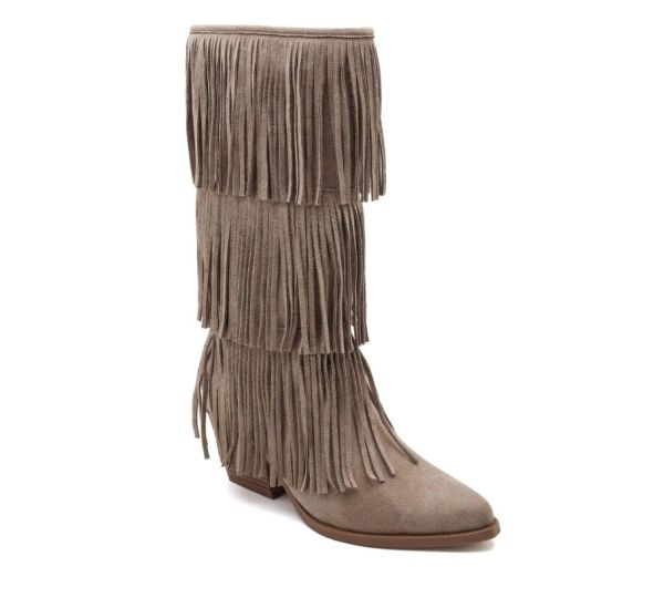 Marquiz cowboy støvle med frynser 5867 taupe