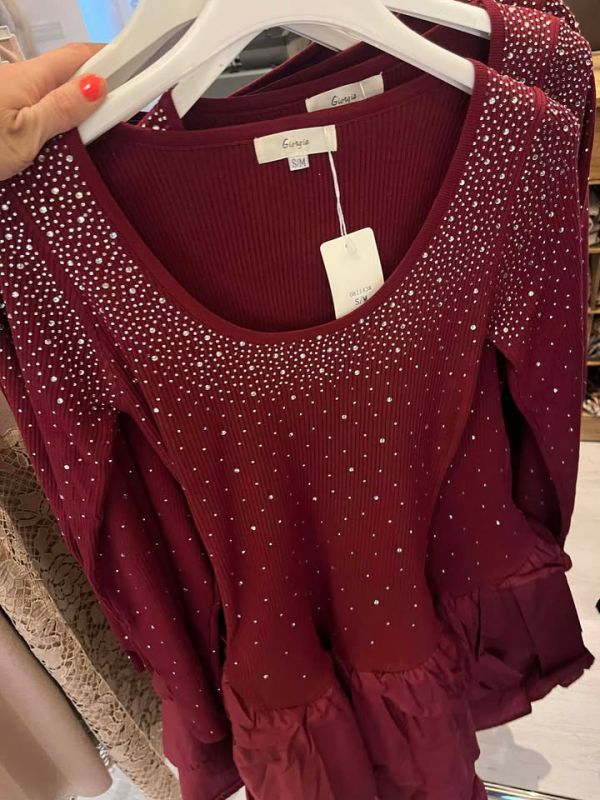 Soy & Co rhinesten kjole med layer 1143 bordeaux