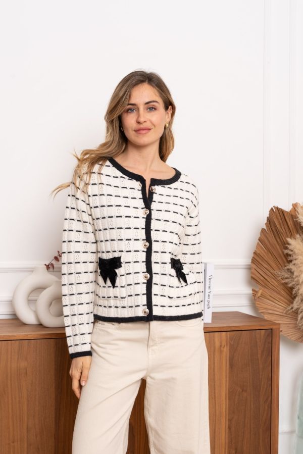 Kilky cardigan med sløjfer 287 Hvid / Sort