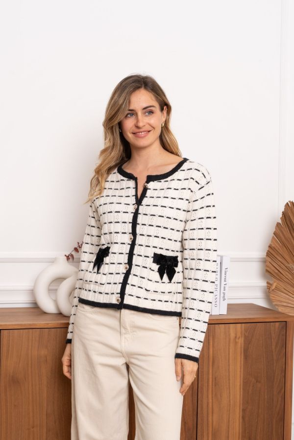 Kilky cardigan med sløjfer 287 Hvid / Sort