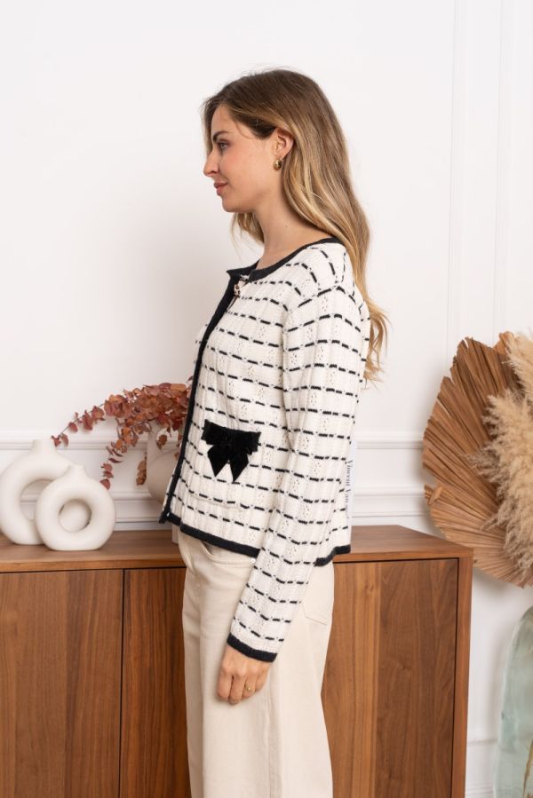 Kilky cardigan med sløjfer 287 Hvid / Sort