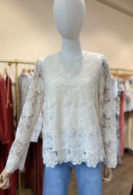 Cerise Blue blonde bluse med undertop 2521 creme