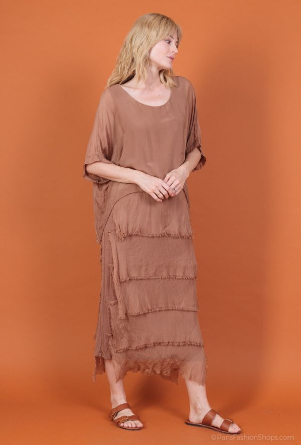 Shyloh lang silke kjole 30498 camel