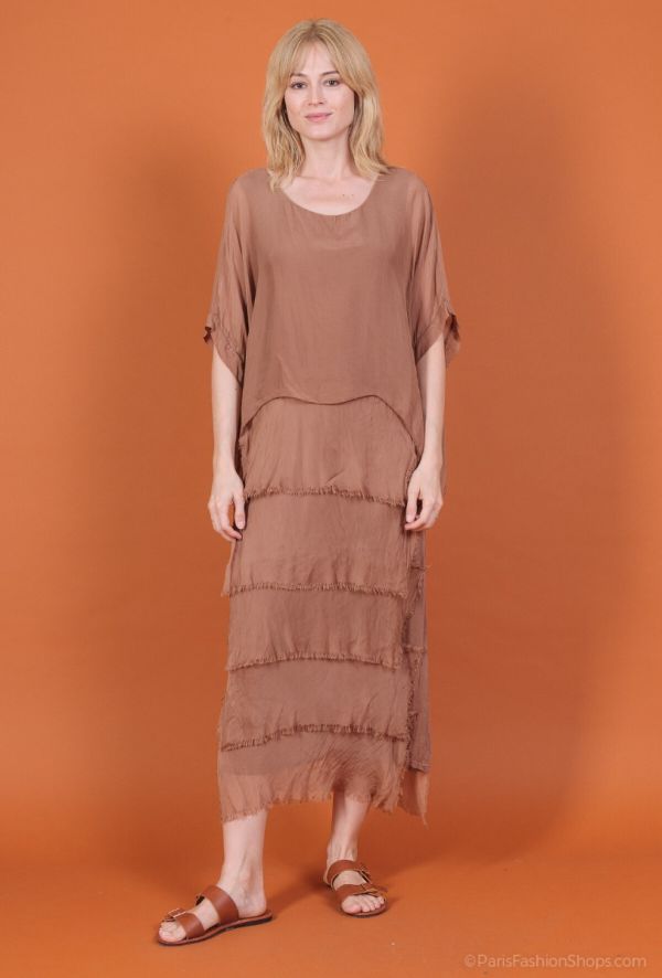 Shyloh lang silke kjole 30498 camel