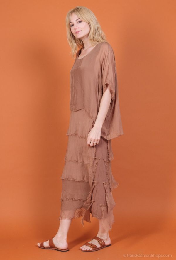 Shyloh lang silke kjole 30498 camel