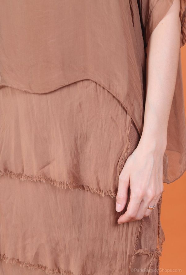 Shyloh lang silke kjole 30498 camel